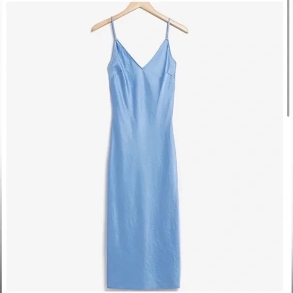 Express Blue Midi Slip Dress with Spaghetti Straps